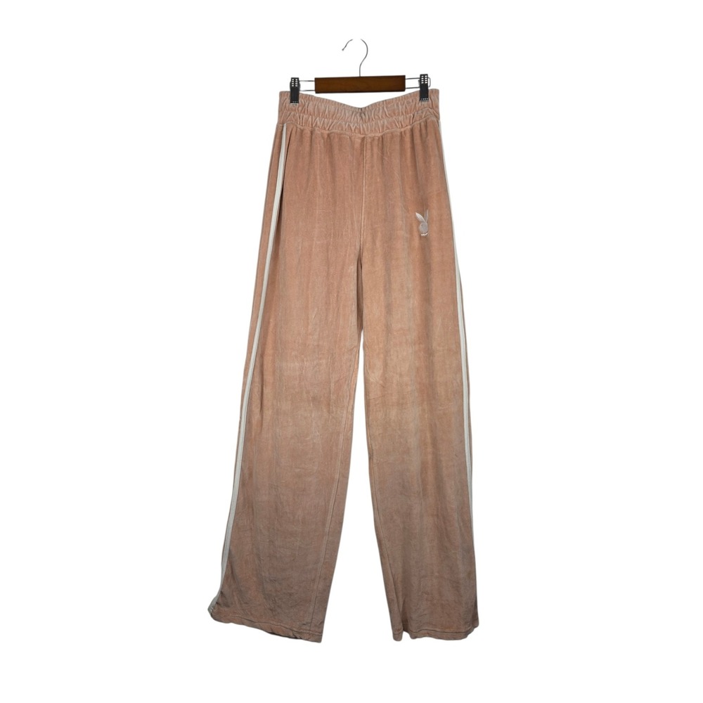 Playboy Missguided Pants Womens 6 Pink Velour Wide Leg Lounge Track Pants Logo
